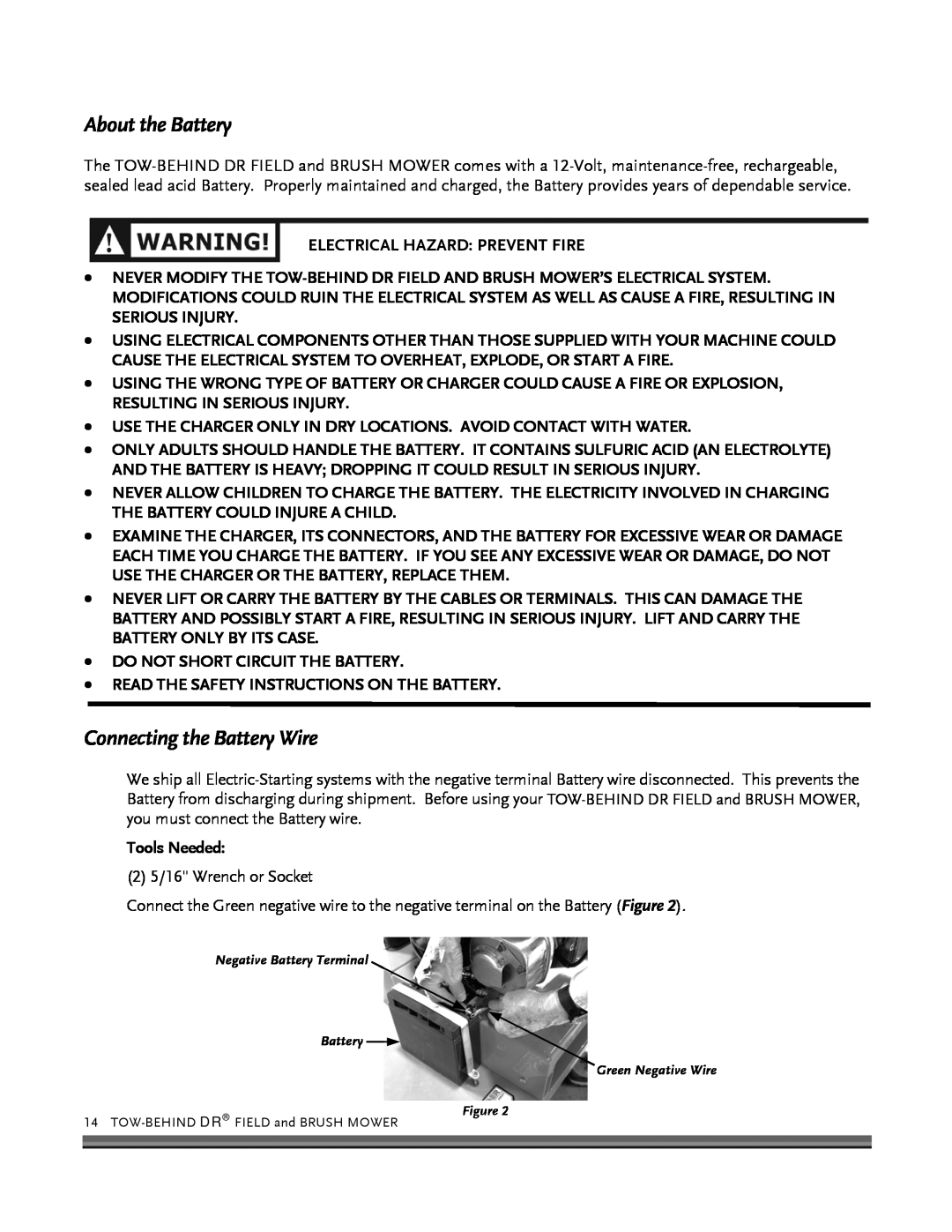 Briggs & Stratton FIELD and BRUSH MOWER manual About the Battery, Connecting the Battery Wire 
