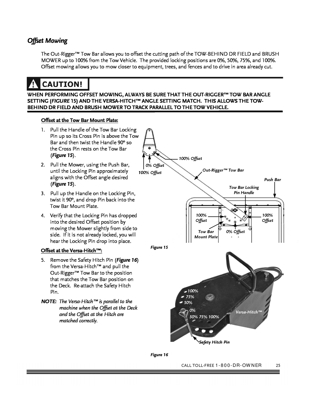 Briggs & Stratton FIELD and BRUSH MOWER manual Offset Mowing, Offset at the Tow Bar Mount Plate, Offset at the Versa-Hitch 