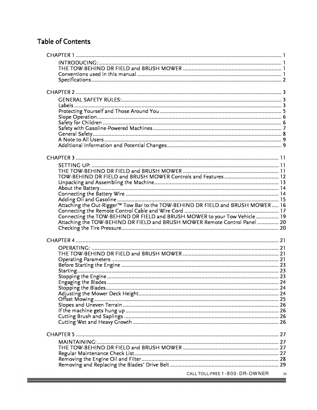 Briggs & Stratton FIELD and BRUSH MOWER manual Table of Contents 