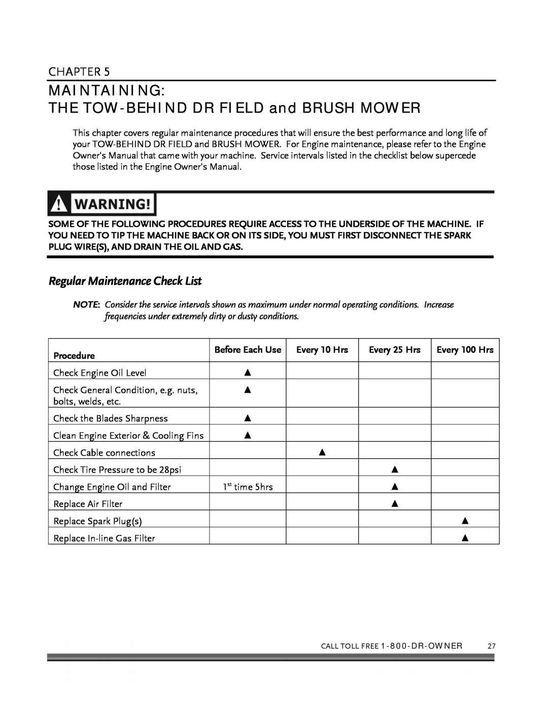 Briggs & Stratton FIELD and BRUSH MOWER manual Maintaining, Regular Maintenance Check List, Chapter 