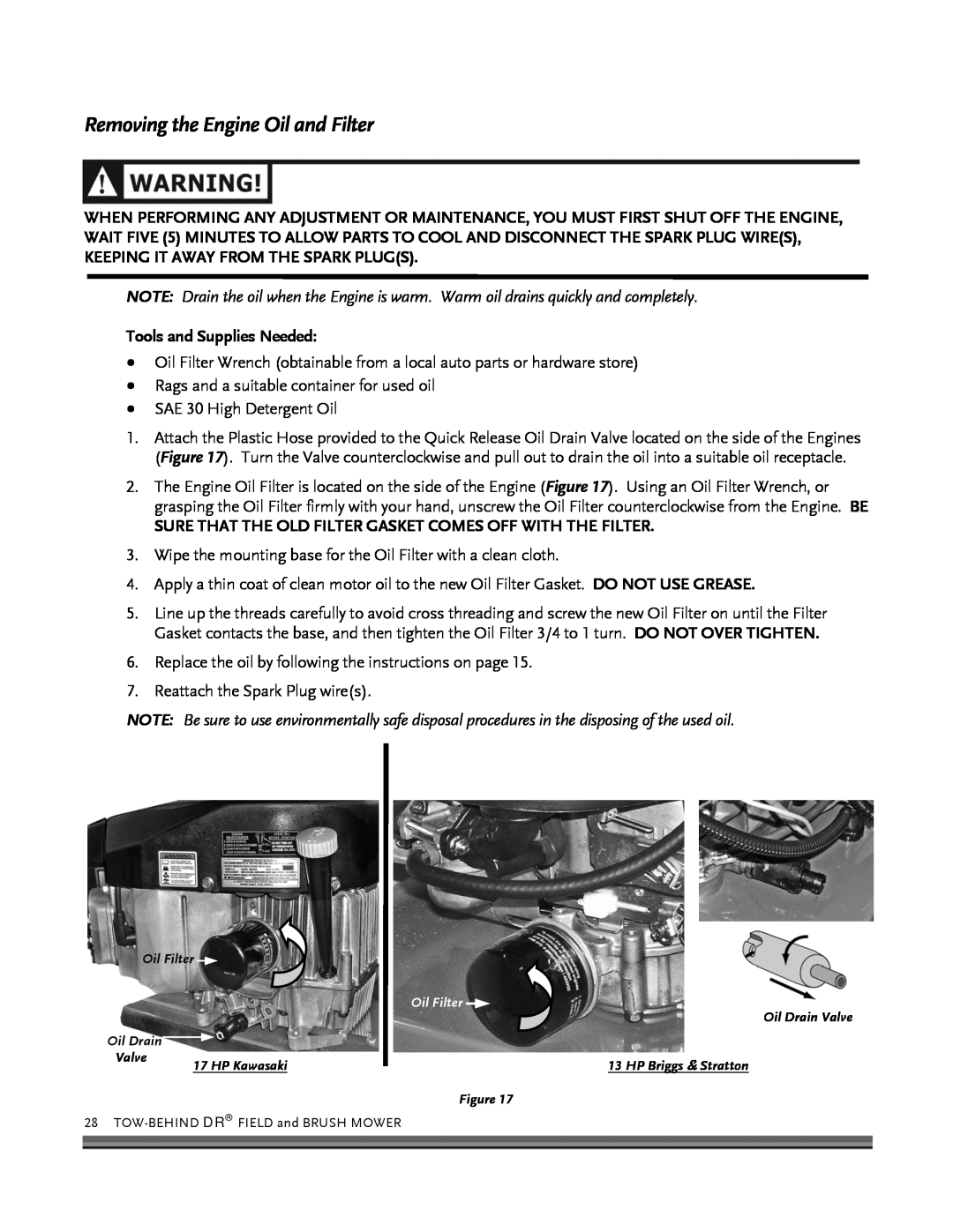 Briggs & Stratton FIELD and BRUSH MOWER manual Removing the Engine Oil and Filter 