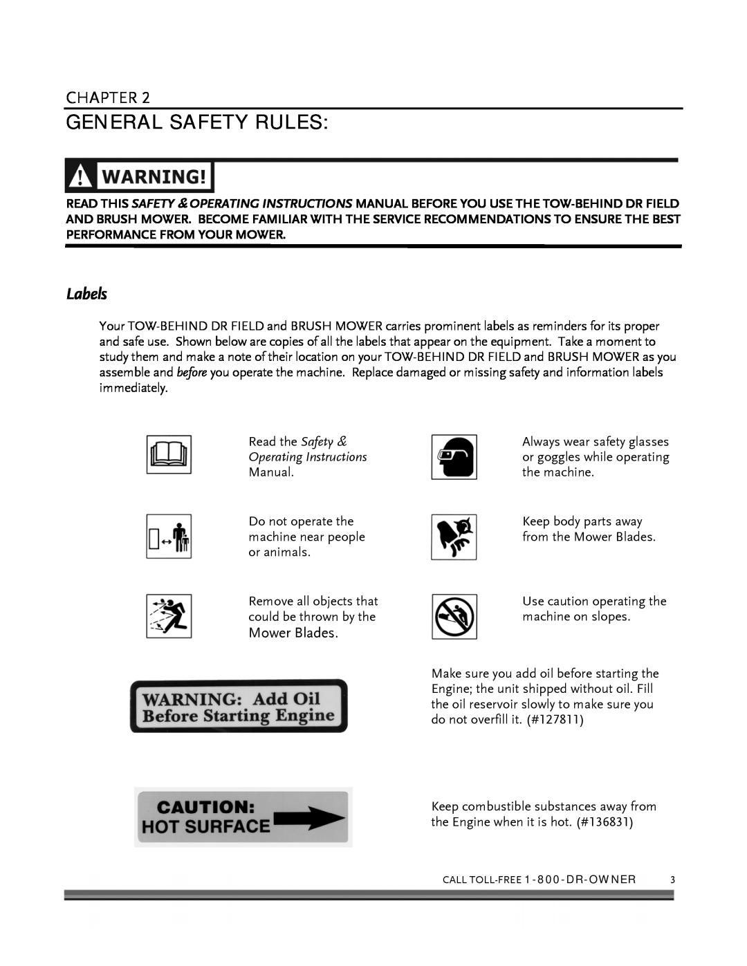 Briggs & Stratton FIELD and BRUSH MOWER manual General Safety Rules, Labels, Operating Instructions, Chapter, Mower Blades 