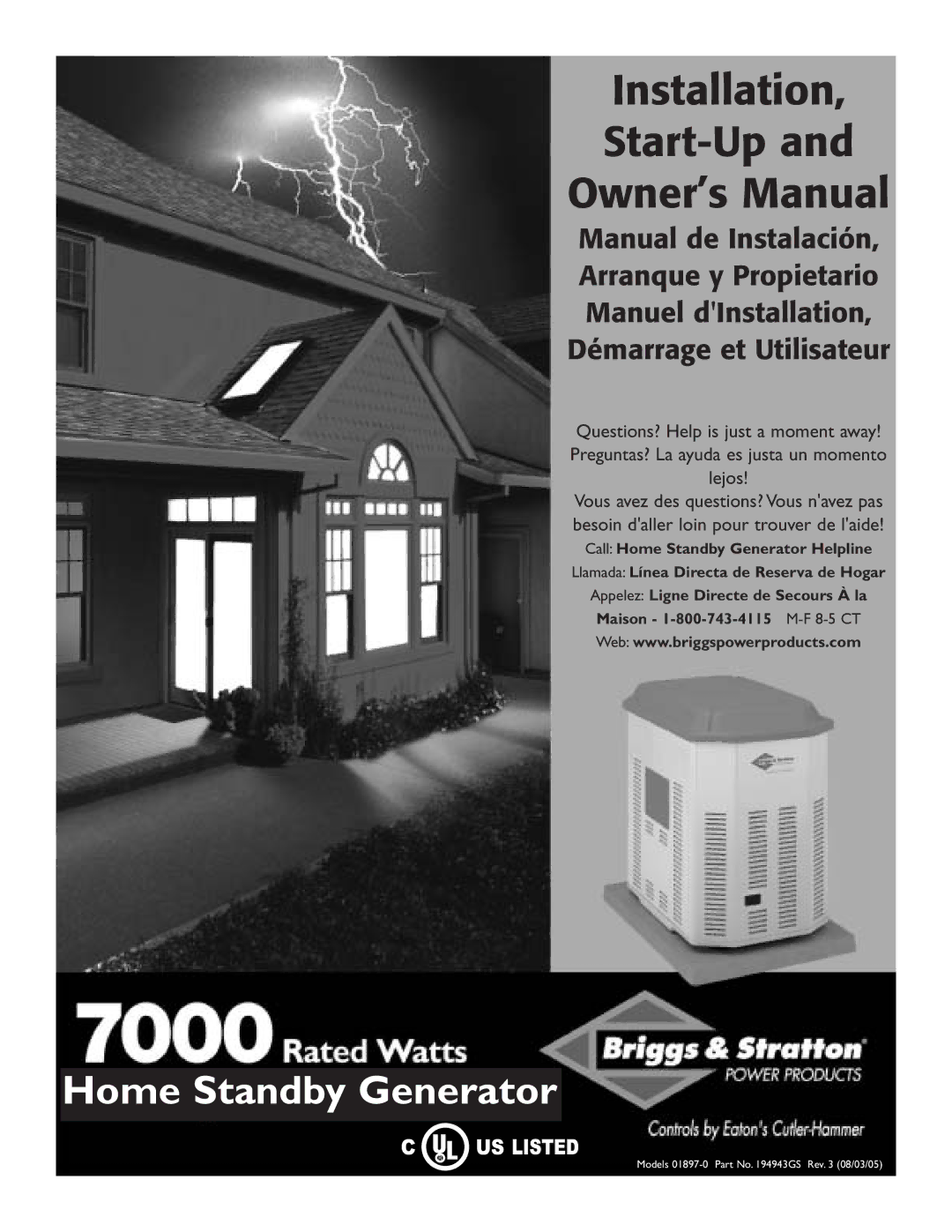 Briggs & Stratton Generator owner manual Installation Start-Up 