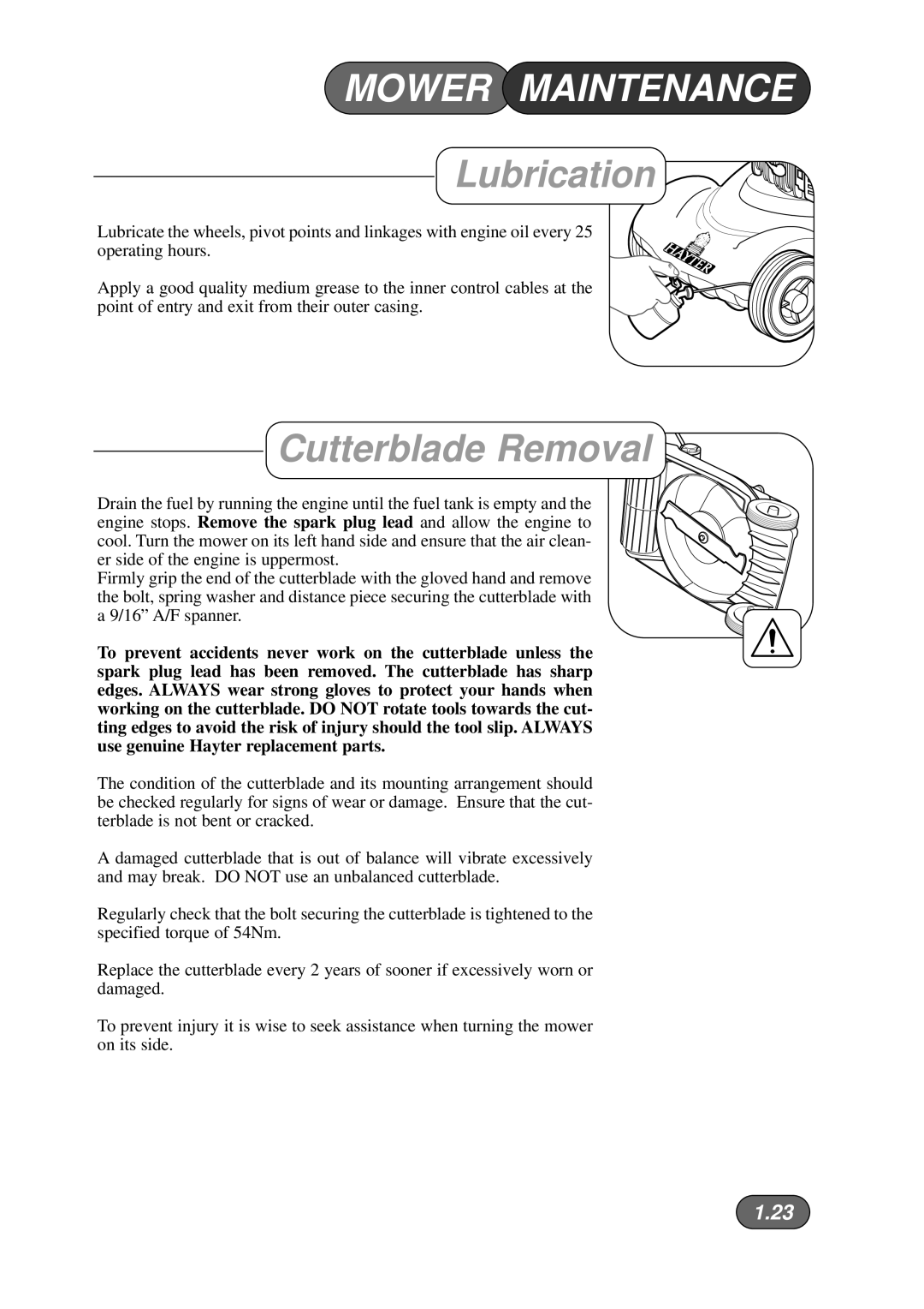 Briggs & Stratton Harrier 41 manual Lubrication, Cutterblade Removal 