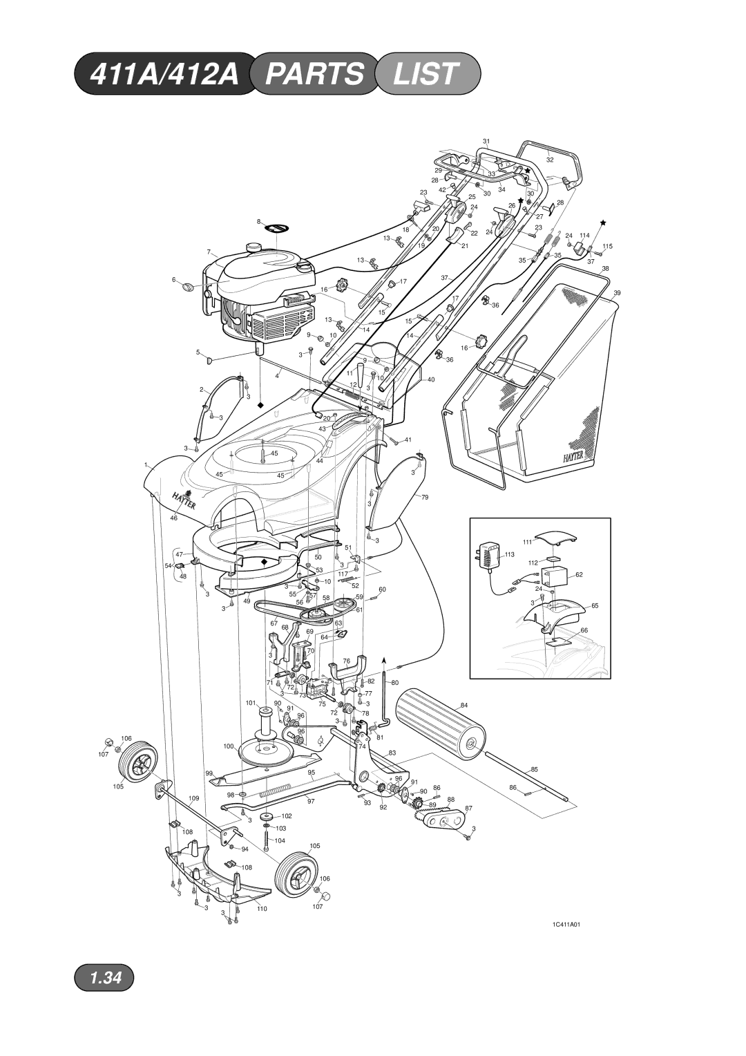 Briggs & Stratton Harrier 41 manual 411A/412A Parts List 