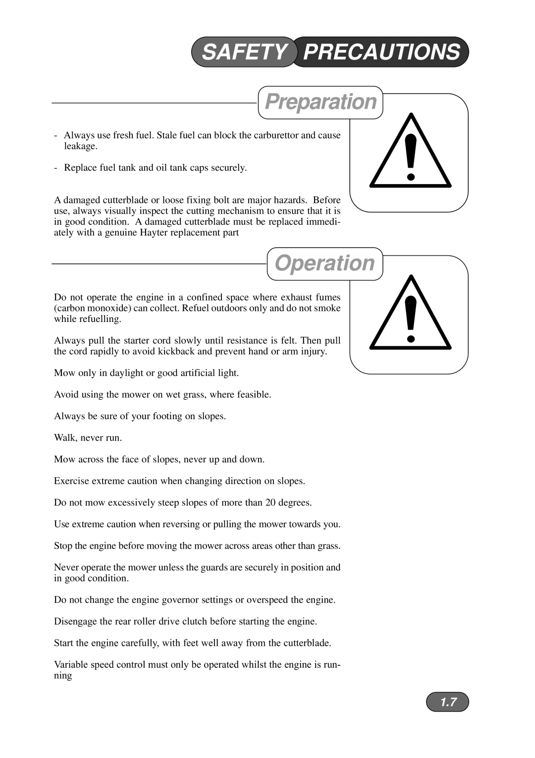 Briggs & Stratton Harrier 41 manual Operation 