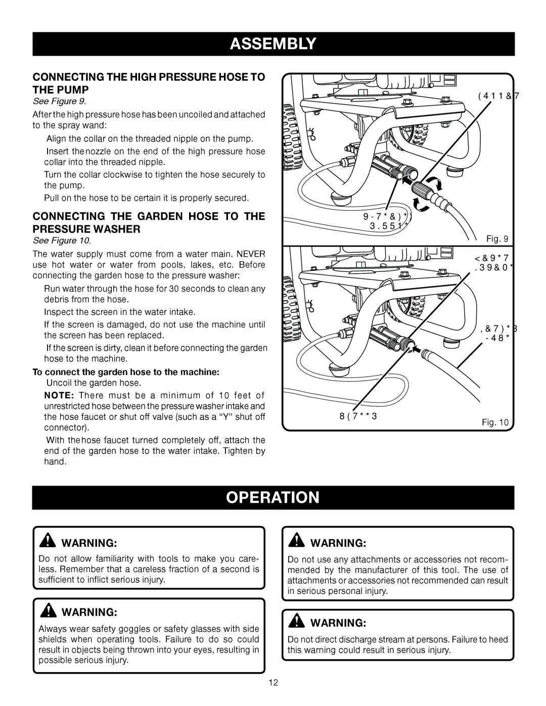 Briggs & Stratton HU80931, HU80530 Operation, Connecting the High Pressure Hose to Pump, Connecting the Garden Hose to 