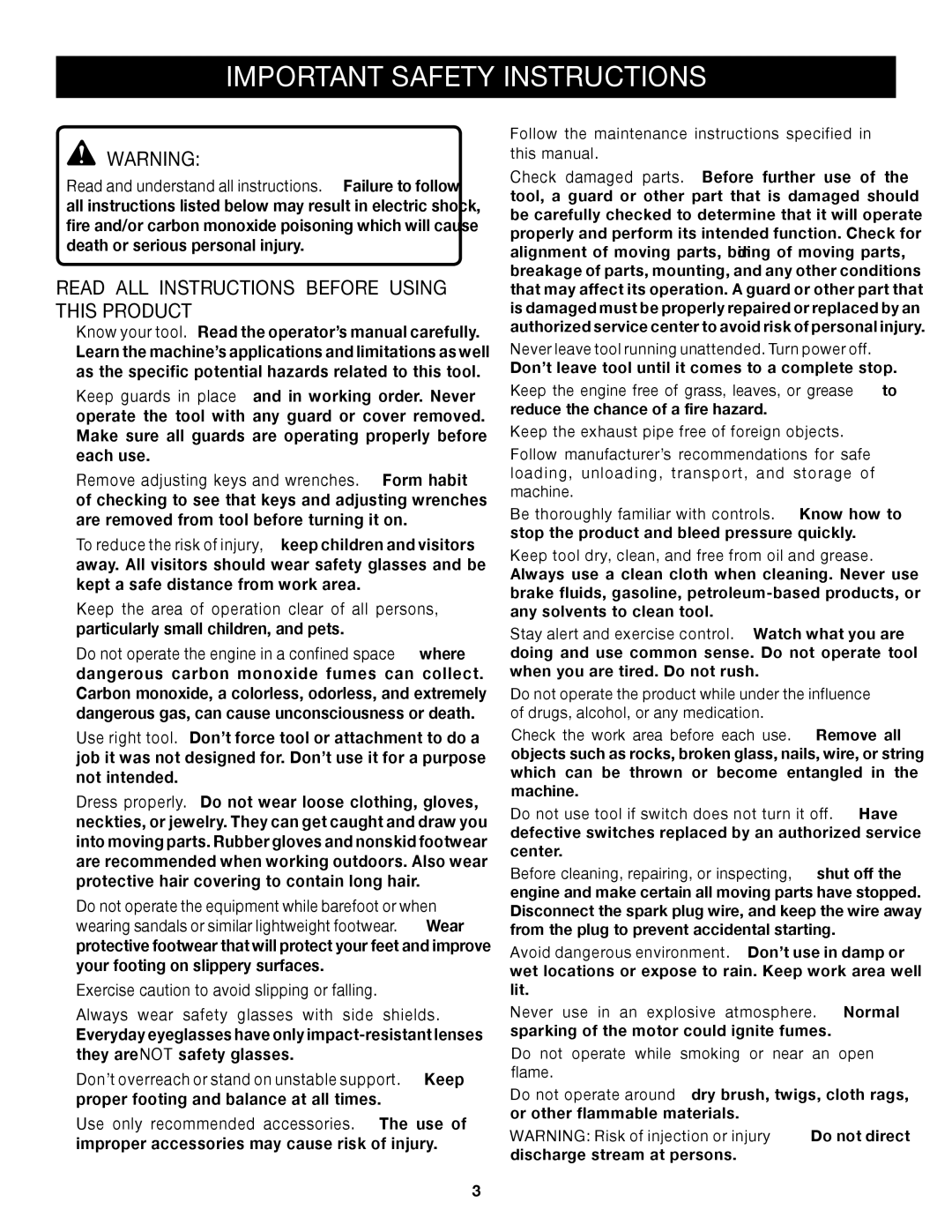 Briggs & Stratton HU80530, HU80931 manual Important Safety Instructions, Read ALL Instructions Before Using this Product 