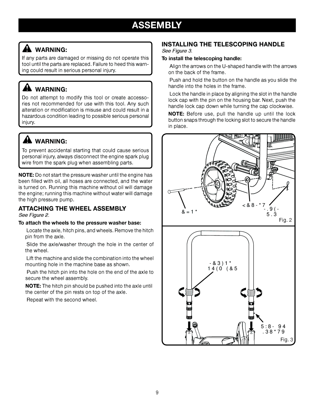 Briggs & Stratton HU80530, HU80931 manual Attaching the Wheel Assembly, Installing the Telescoping Handle, Axle 