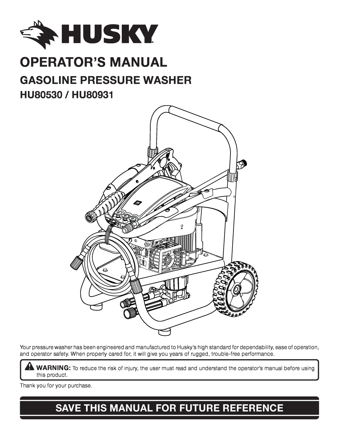Briggs & Stratton manual Operator’S Manual, Gasoline Pressure Washer, HU80530 / HU80931 