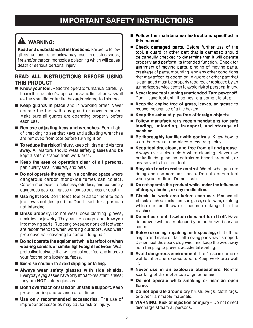 Briggs & Stratton HU80530, HU80931 manual Important Safety Instructions, Read All Instructions Before Using This Product 