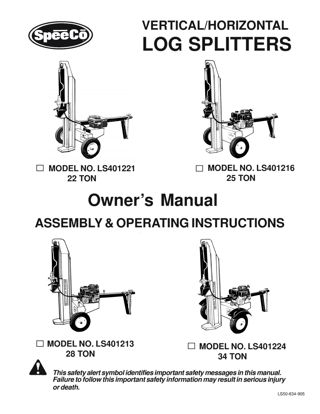 Briggs & Stratton LS401221, LS401216, LS401213, LS401224 owner manual LOG Splitters 