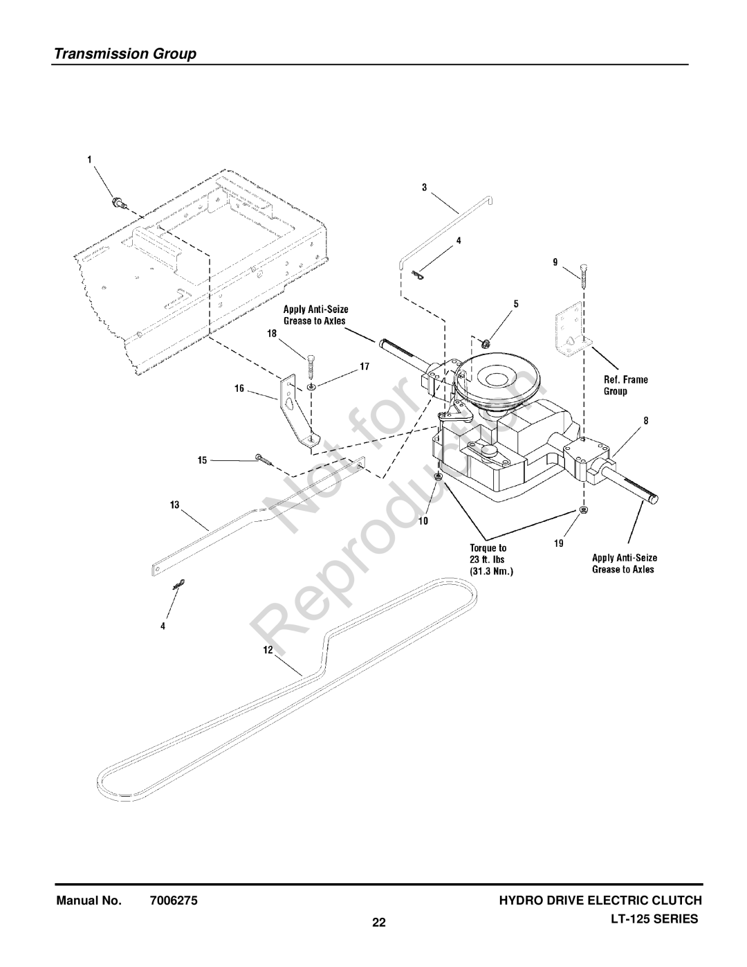 Briggs & Stratton LT-125 manual Transmission Group 