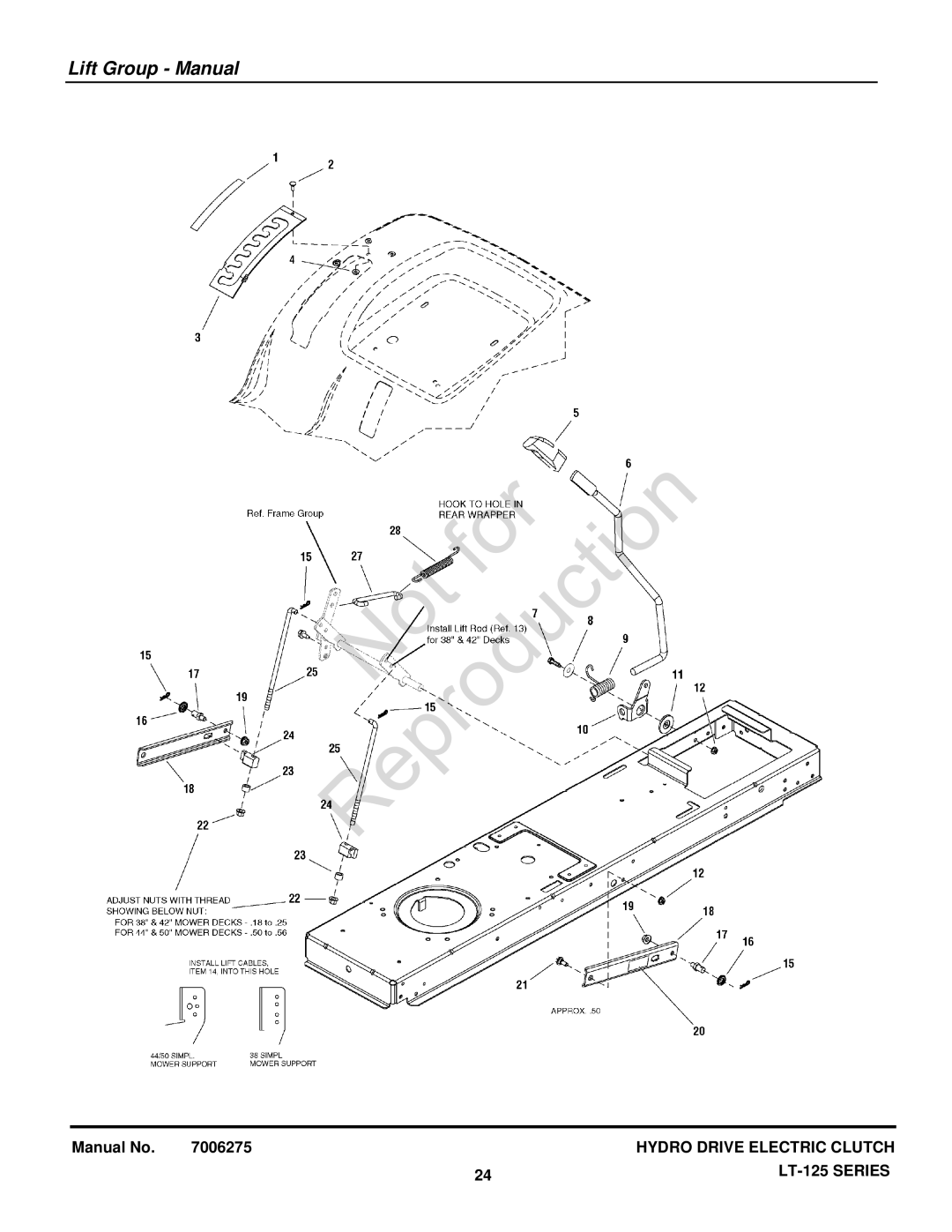 Briggs & Stratton LT-125 manual Lift Group Manual 