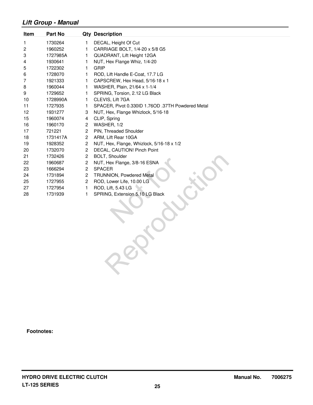 Briggs & Stratton LT-125 manual Grip, Spacer 