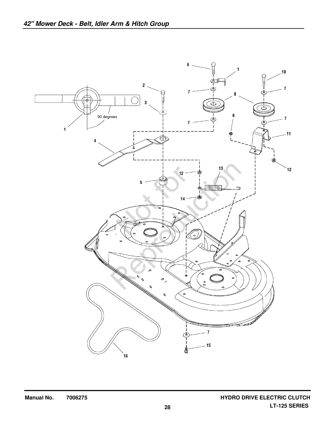 Briggs & Stratton LT-125 manual Mower Deck Belt, Idler Arm & Hitch Group 