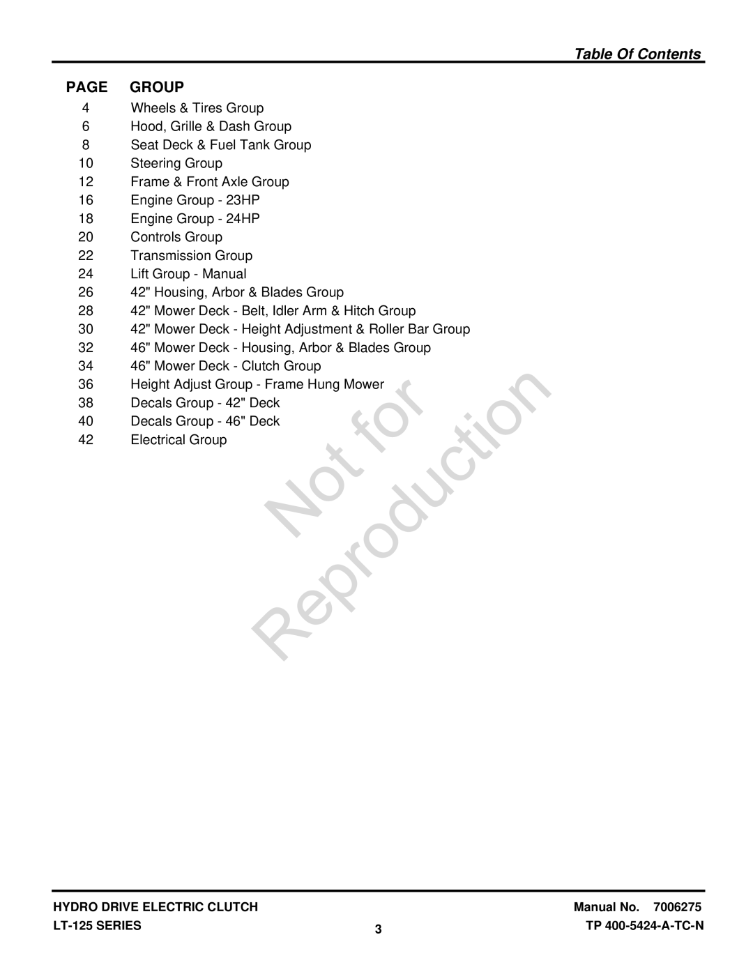 Briggs & Stratton LT-125 manual Not 