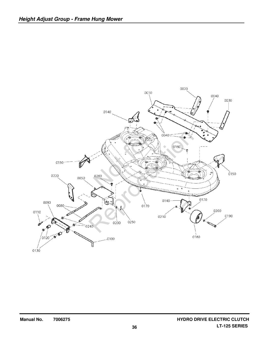 Briggs & Stratton LT-125 manual Height Adjust Group Frame Hung Mower 