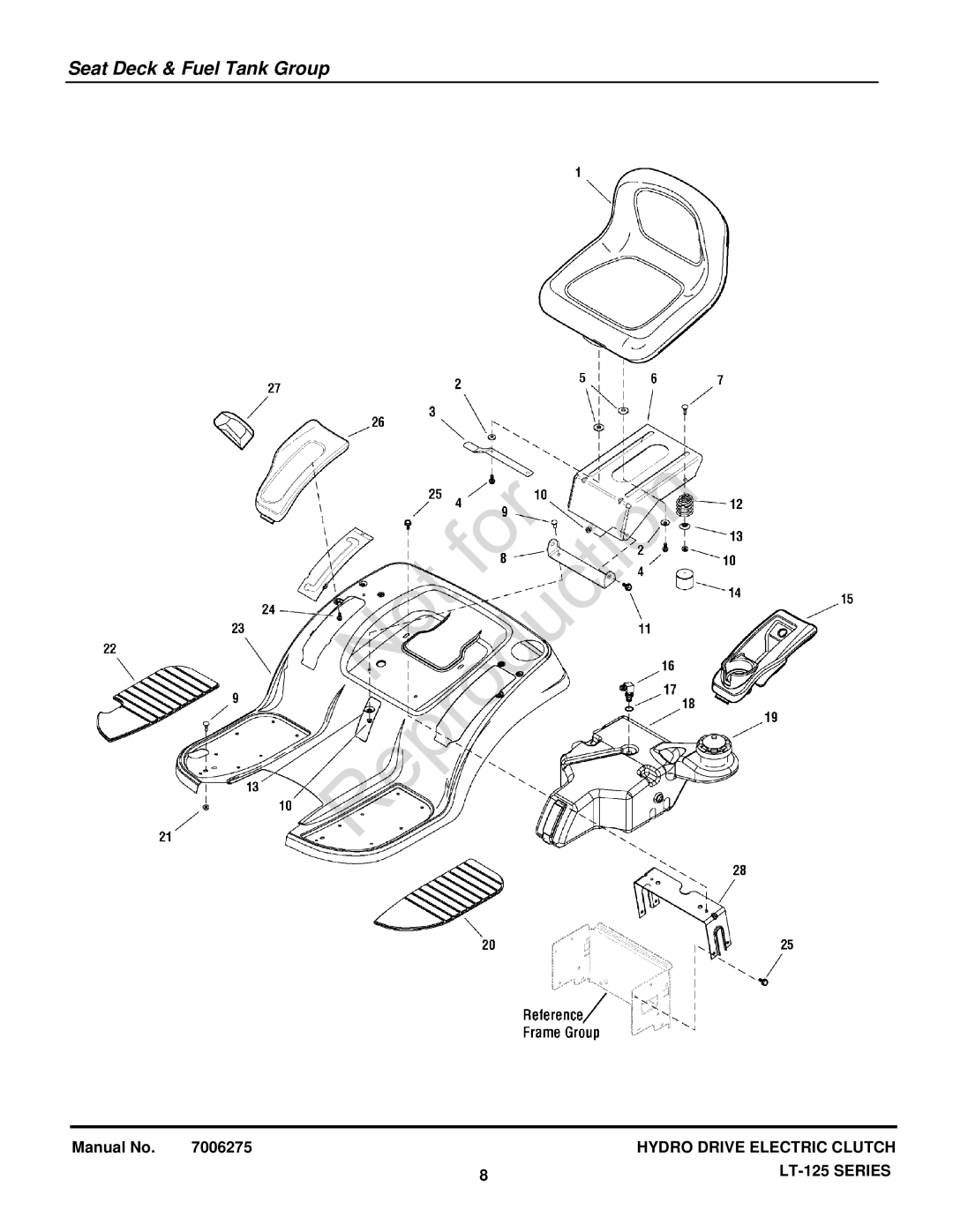 Briggs & Stratton LT-125 manual Seat Deck & Fuel Tank Group 