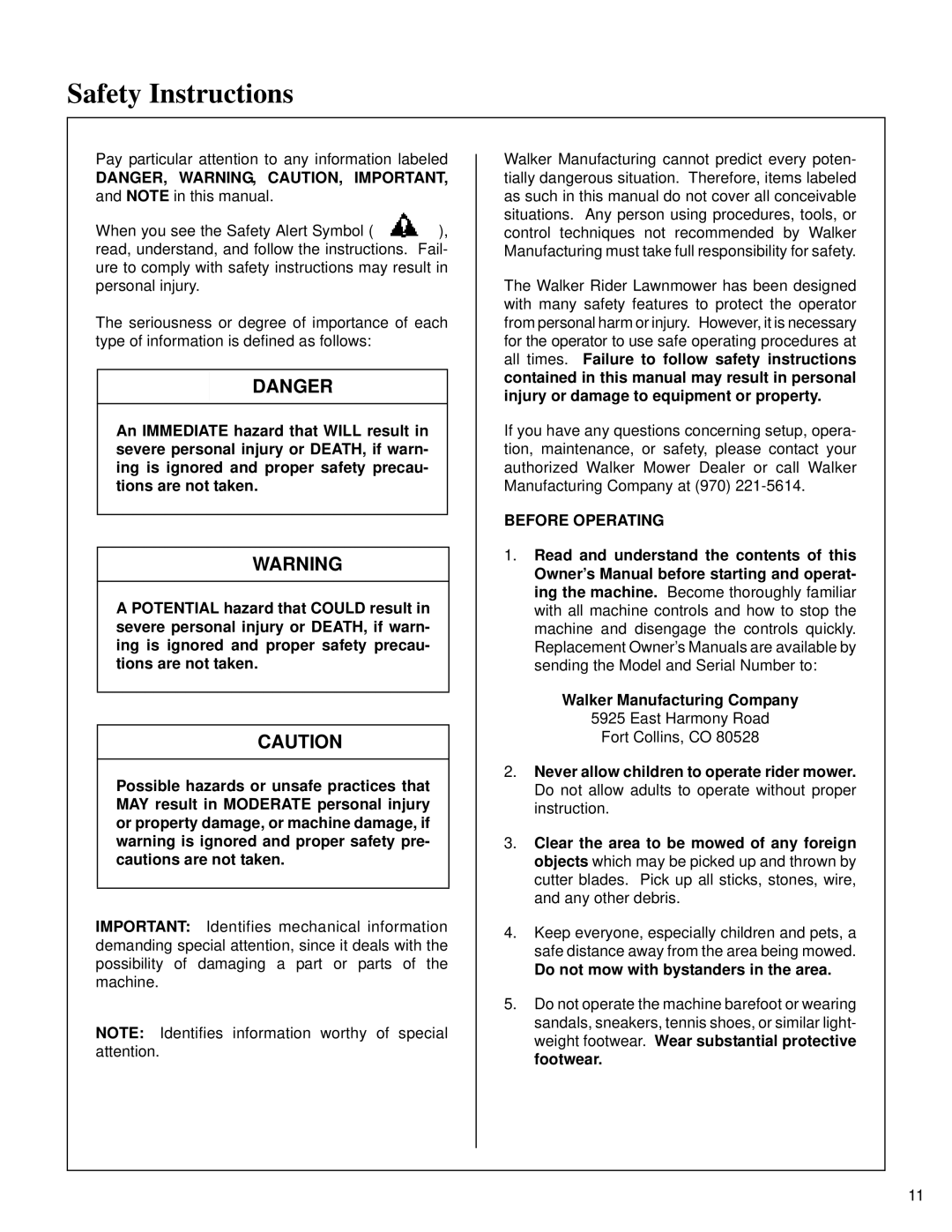 Briggs & Stratton MB (18 HP) owner manual Safety Instructions, Before Operating, Do not mow with bystanders in the area 