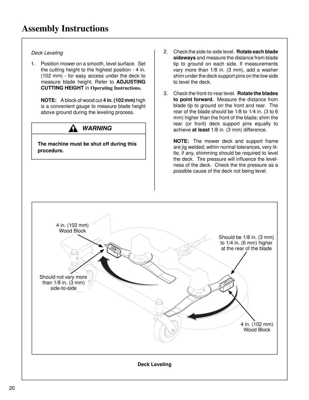 Briggs & Stratton MB (18 HP) owner manual Deck Leveling 