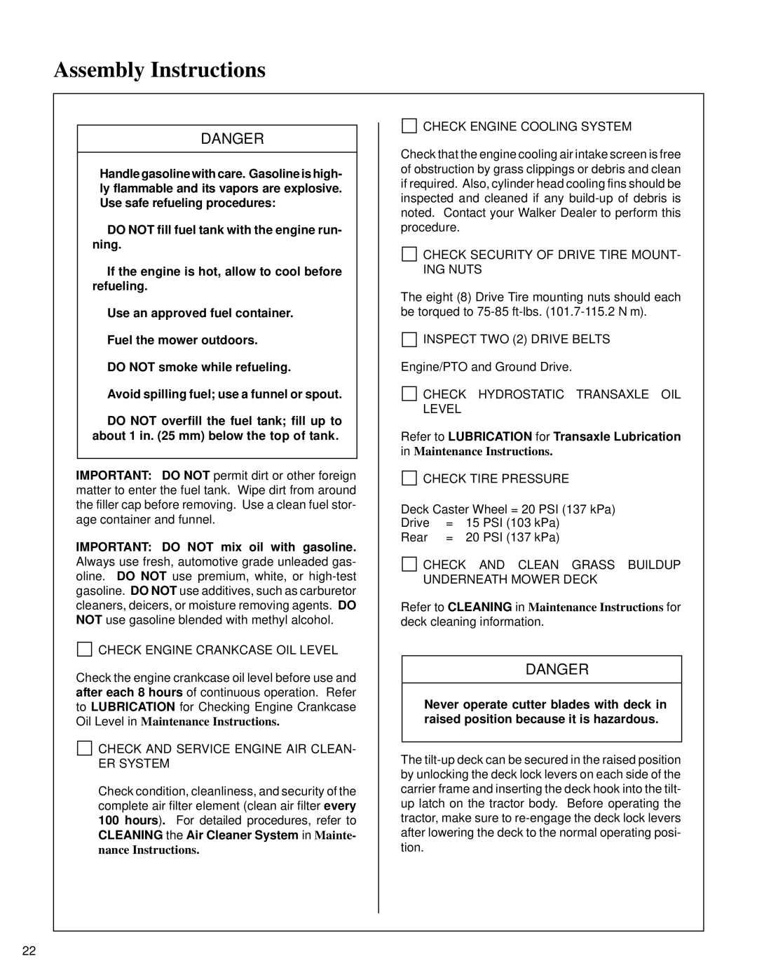 Briggs & Stratton MB (18 HP) owner manual Check Engine Crankcase OIL Level 