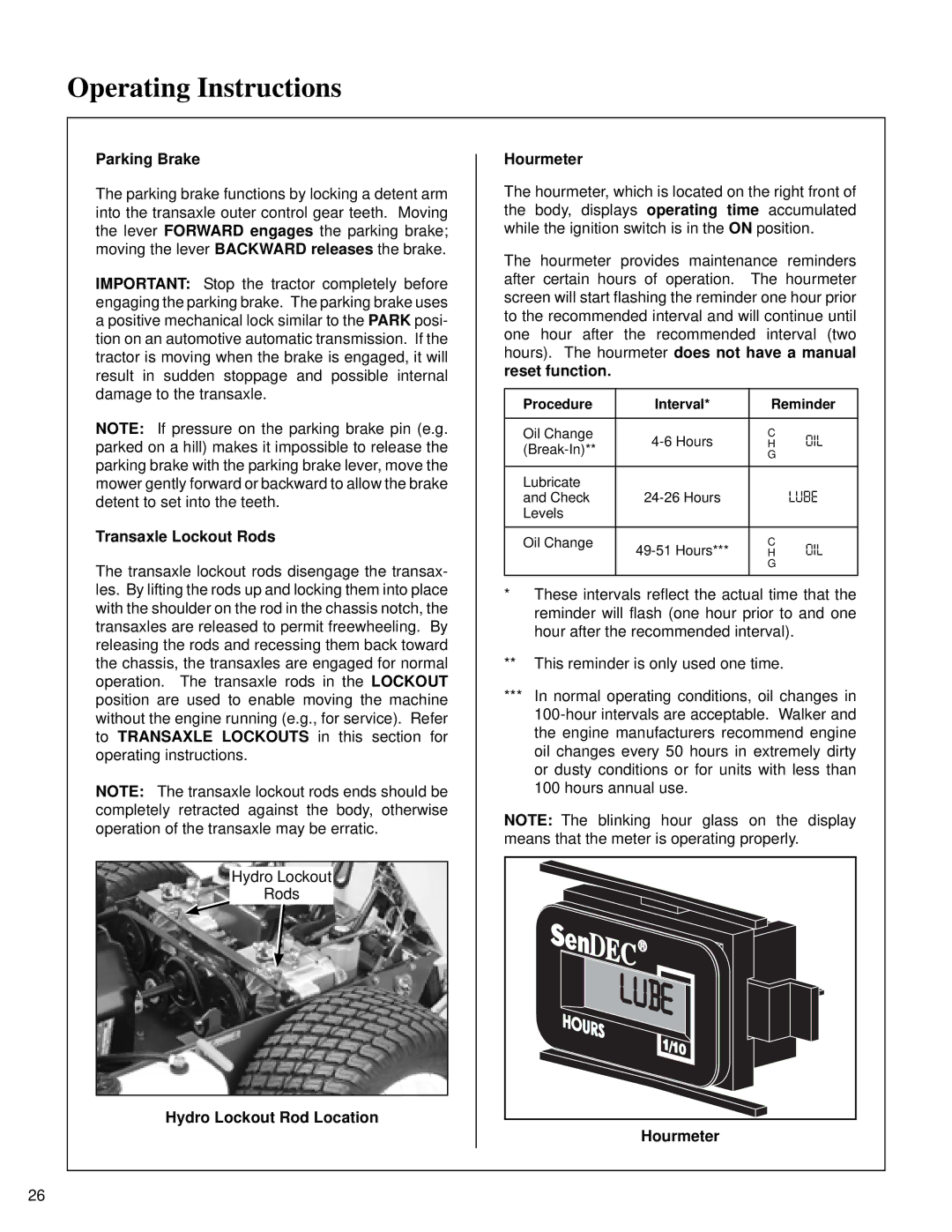 Briggs & Stratton MB (18 HP) owner manual Parking Brake, Hydro Lockout Rod Location Hourmeter 