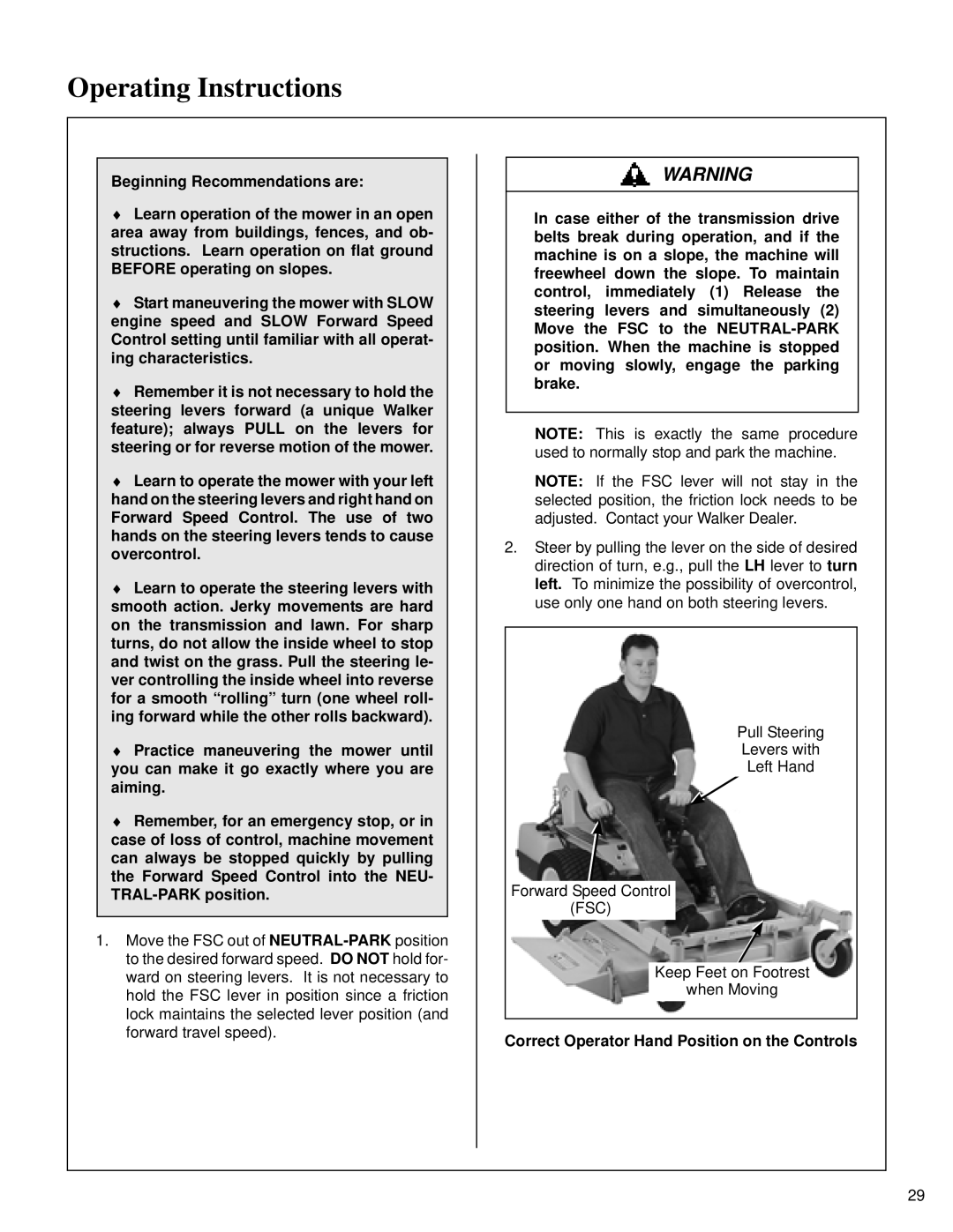 Briggs & Stratton MB (18 HP) owner manual Correct Operator Hand Position on the Controls 