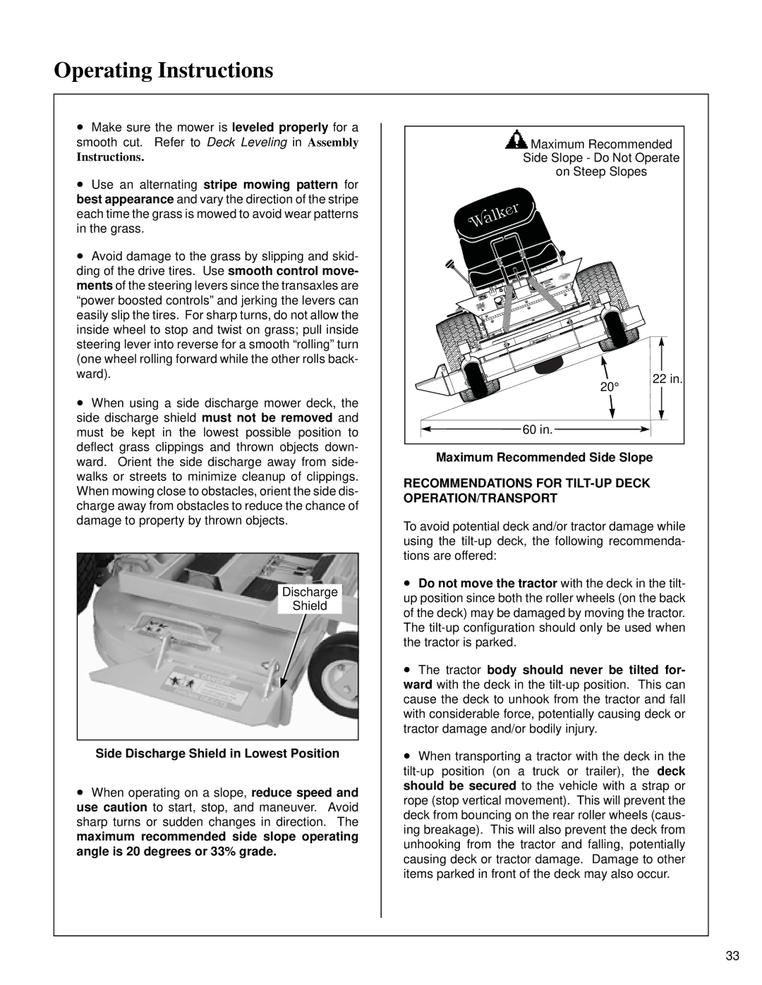 Briggs & Stratton MB (18 HP) owner manual Side Discharge Shield in Lowest Position, Maximum Recommended Side Slope 