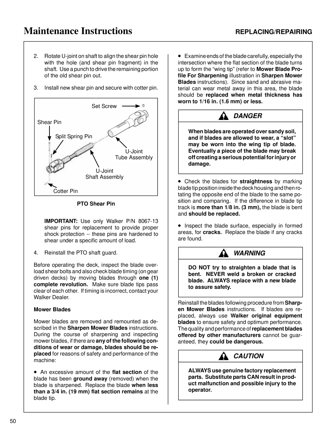 Briggs & Stratton MB (18 HP) owner manual Mower Blades 