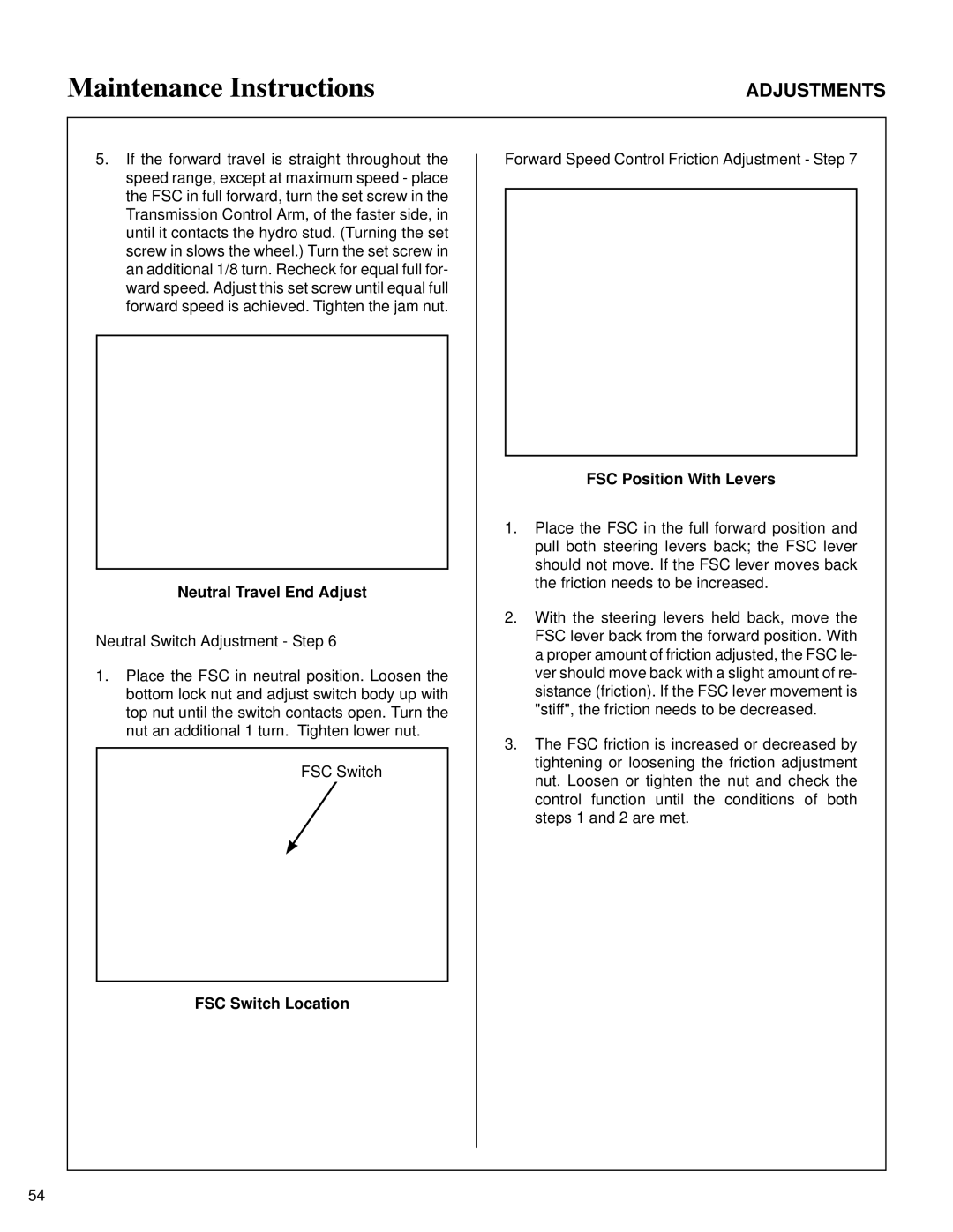 Briggs & Stratton MB (18 HP) owner manual Neutral Travel End Adjust, Neutral Switch Adjustment Step, FSC Switch Location 