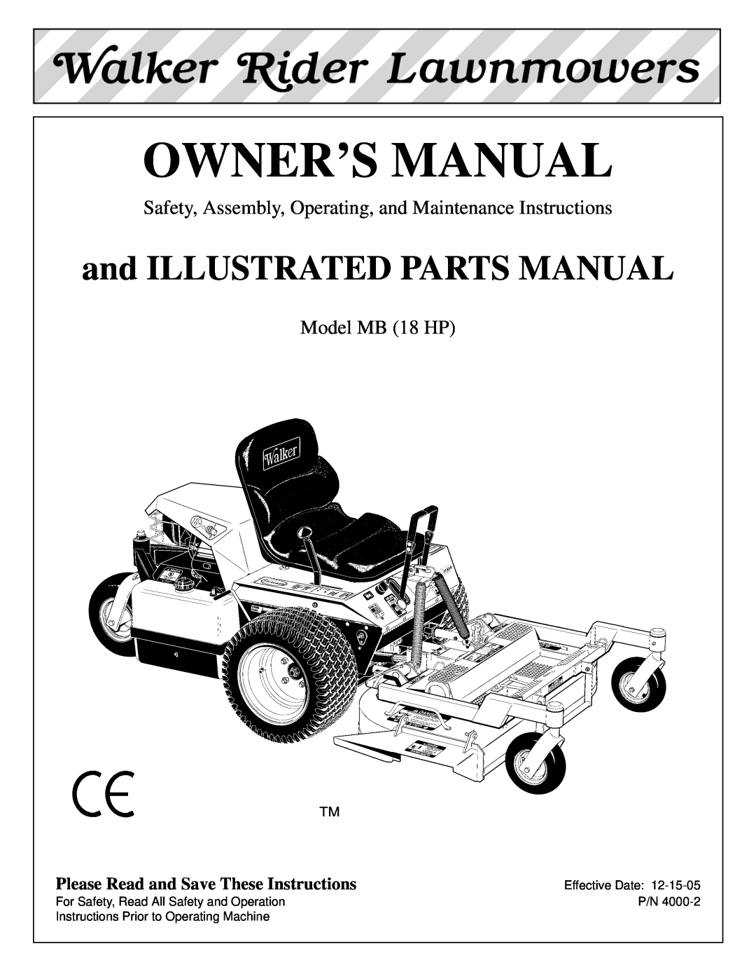 Briggs & Stratton MB (18 HP) owner manual Please Read and Save These Instructions, Owner’S Manual, Model MB 18 HP 