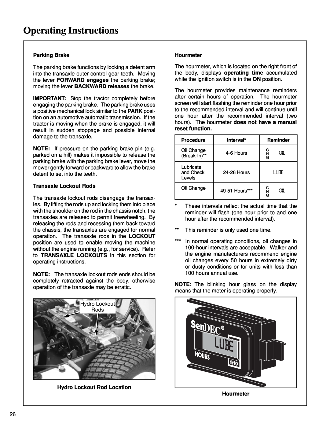 Briggs & Stratton MB (18 HP) Operating Instructions, Parking Brake, Transaxle Lockout Rods, Hydro Lockout Rod Location 