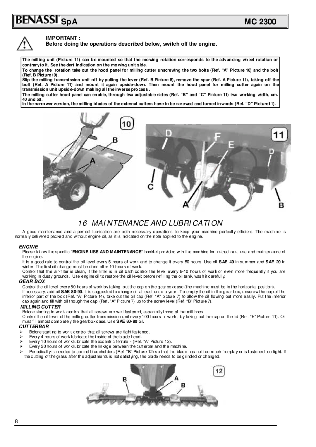 Briggs & Stratton MC 2300 manual Maintenance and Lubrication, Engine 