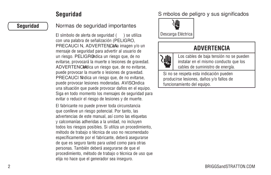 Briggs & Stratton Model 040205-0 manual Seguridad, Normas de seguridad importantes, Símbolos de peligro y sus significados 