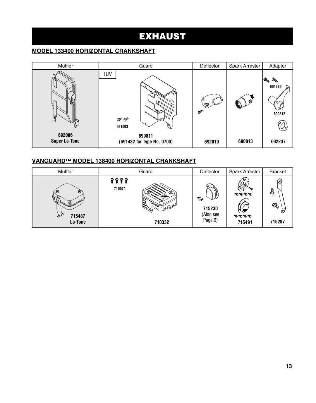 Briggs & Stratton CE-3049, MS-8746, 272147 Model 133400 Horizontal Crankshaft, Vanguard Model 138400 Horizontal Crankshaft 