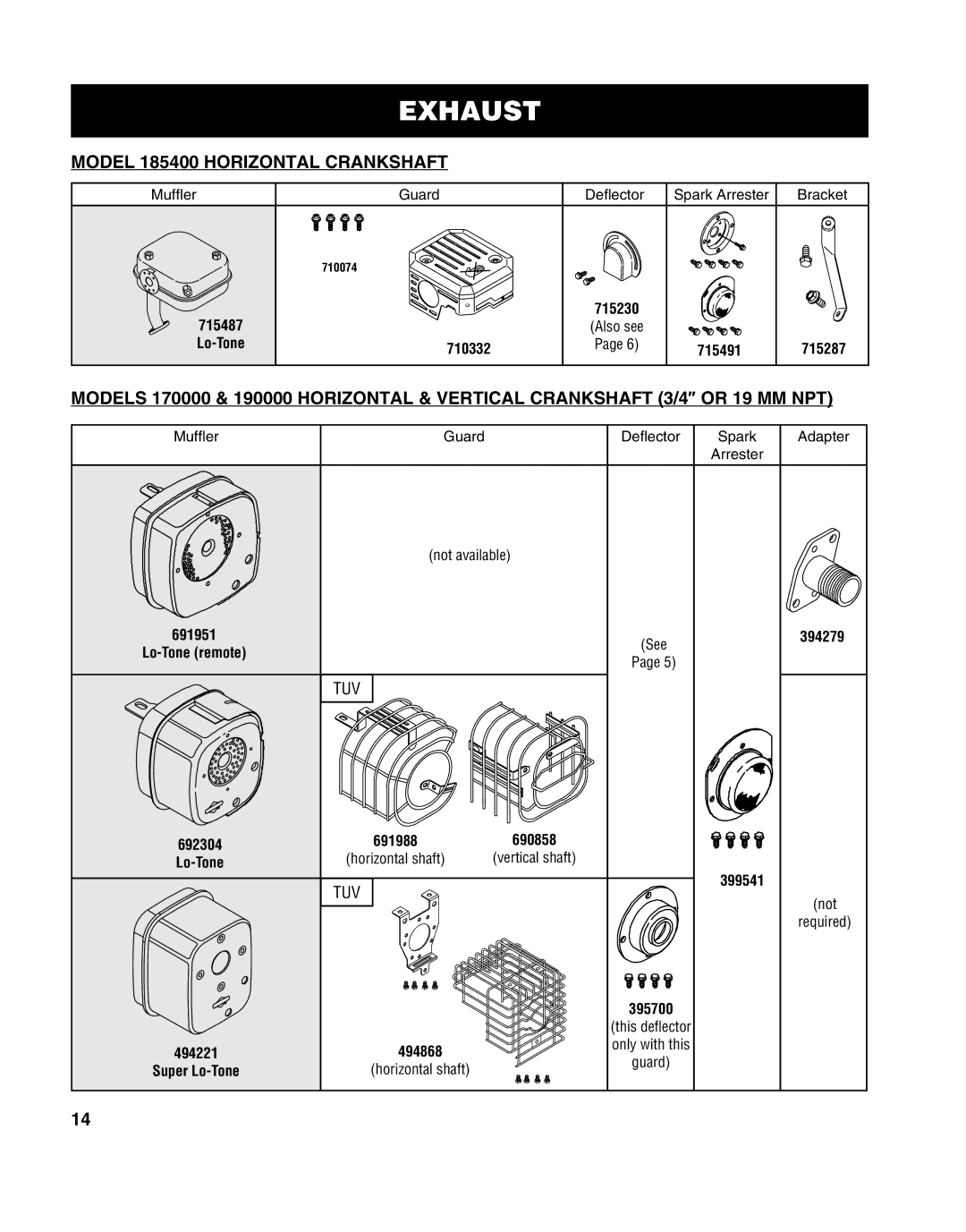 Briggs & Stratton 275072, MS-8746, 272147, CE-8069, 247041, CE-3086, CE-3049, MS-5568, 271172 Model 185400 Horizontal Crankshaft 