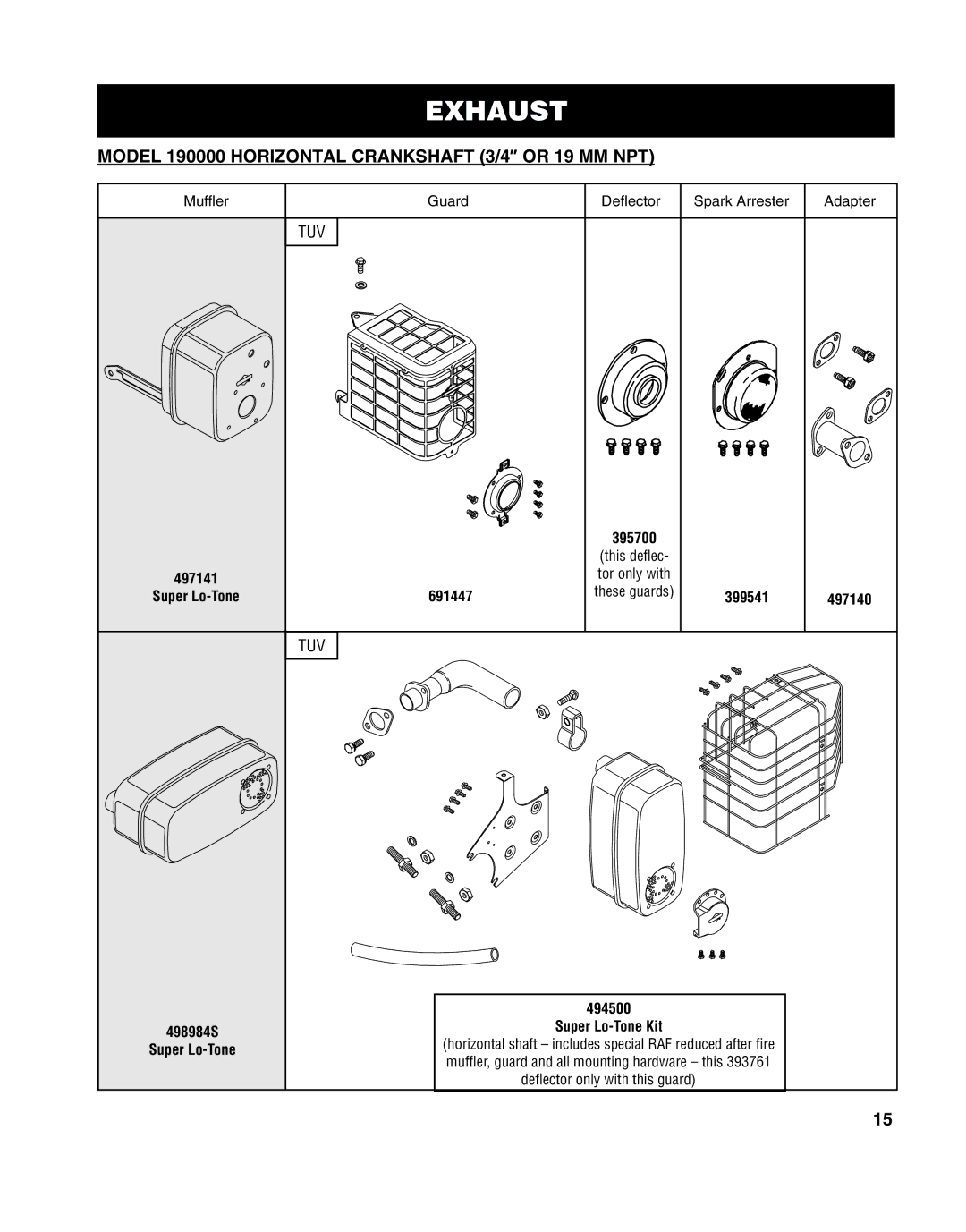 Briggs & Stratton MS-5568 manual Model 190000 Horizontal Crankshaft 3/4 or 19 MM NPT, 497141, 691447 399541 497140, 498984S 