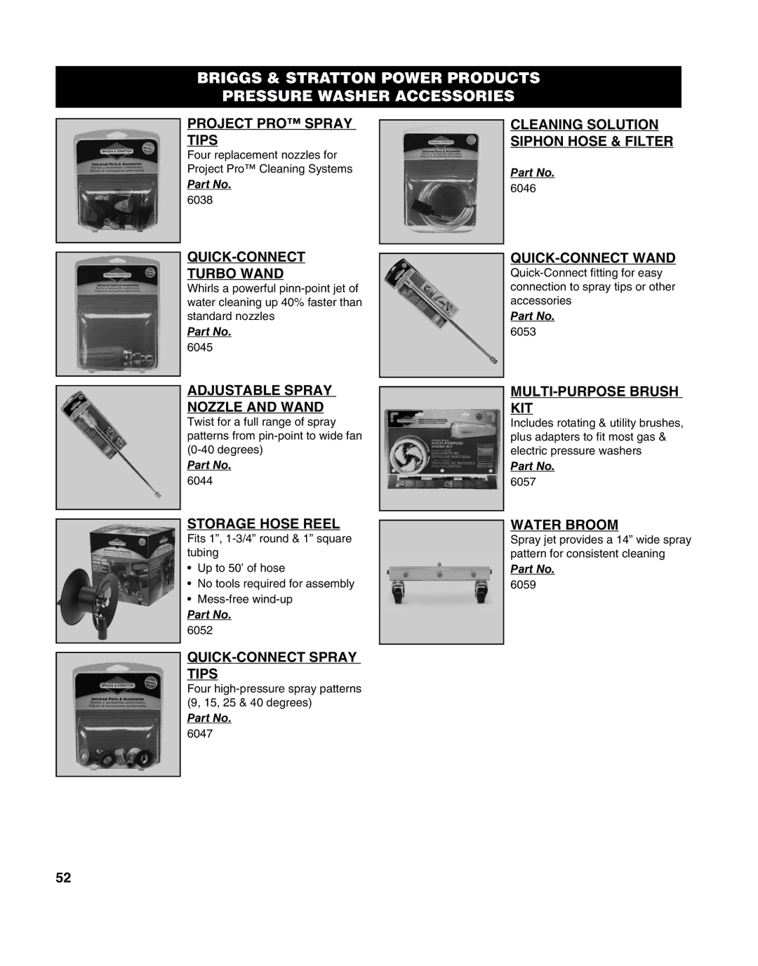 Briggs & Stratton 271172, MS-8746 Project PRO Spray Cleaning Solution Tips, QUICK-CONNECT Turbo Wand, QUICK-CONNECT Wand 