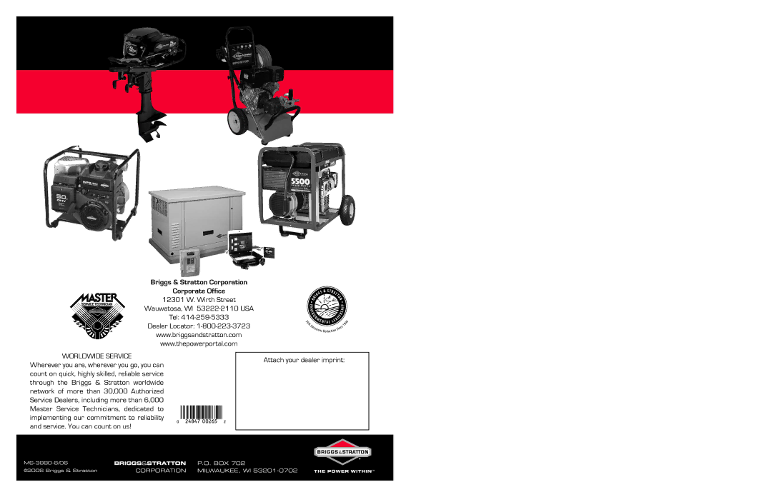 Briggs & Stratton CE-3086, MS-8746, 272147, CE-8069, 247041, CE-3049, 275072 Briggs & Stratton Corporation Corporate Office 