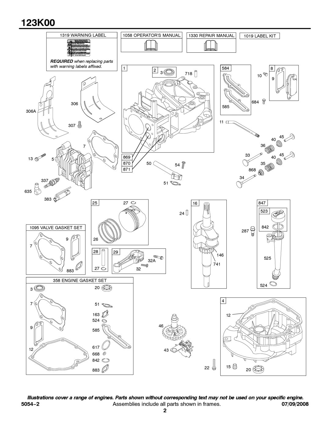 Briggs & Stratton 123K00 0236, MS5054, 123K00 0269, 123K00 0138, 123K00 0137, 123K00 0238, 123K00 0509 Valve Gasket SET 