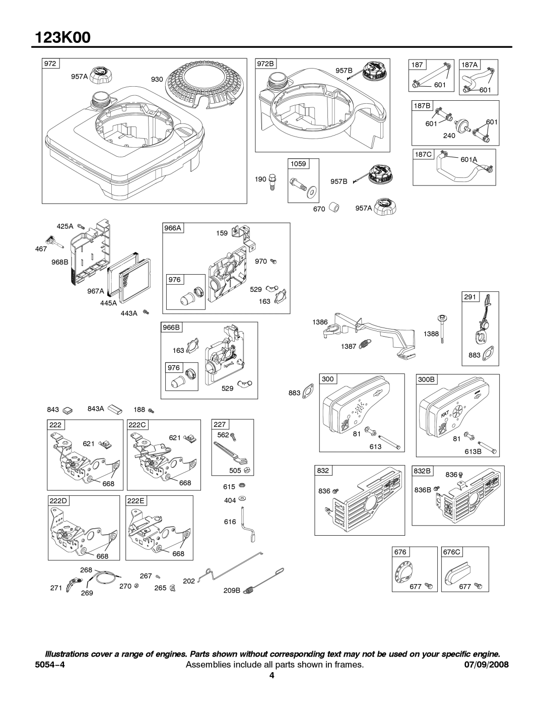 Briggs & Stratton 123K00 0137, MS5054, 123K00 0269, 123K00 0236, 123K00 0138, 123K00 0238, 123K00 0509 972 972B 957B 187 