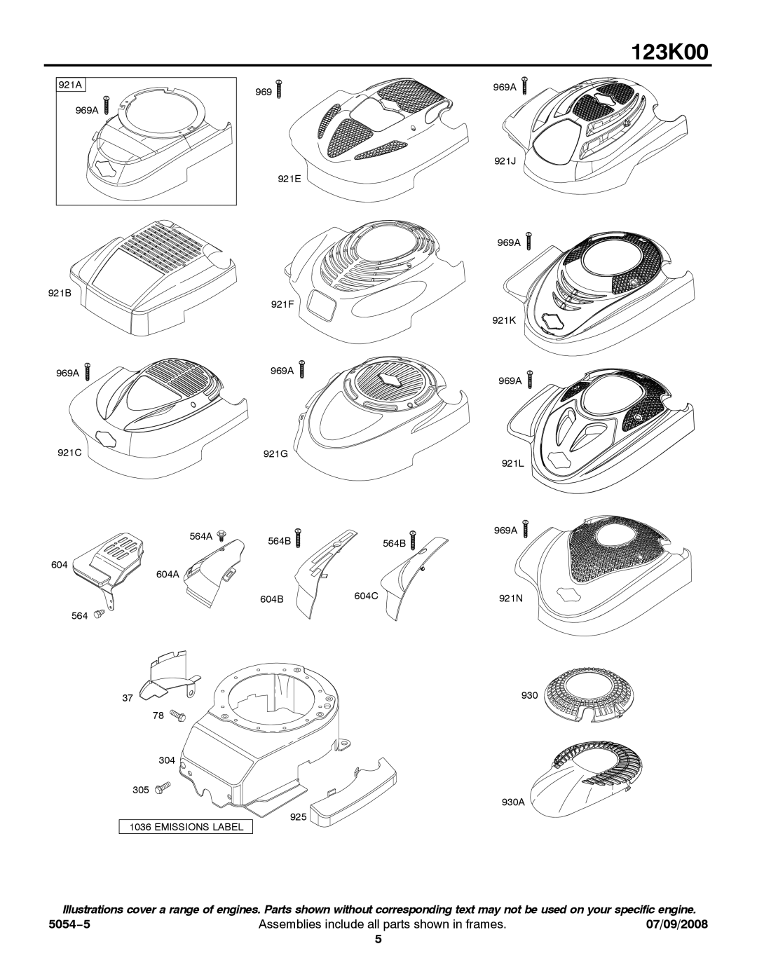 Briggs & Stratton 123K00 0238, MS5054, 123K00 0269, 123K00 0236, 123K00 0138, 123K00 0137, 123K00 0509 Emissions Label 