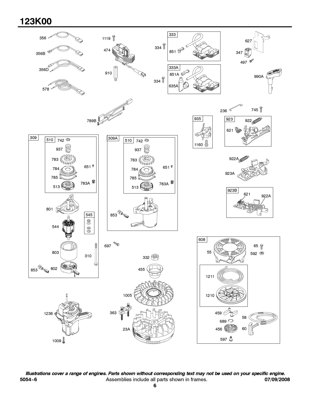 Briggs & Stratton 123K00 0509, MS5054, 123K00 0269, 123K00 0236, 123K00 0138 356 1119 333 474 334 356B 851 356D 333A 910 