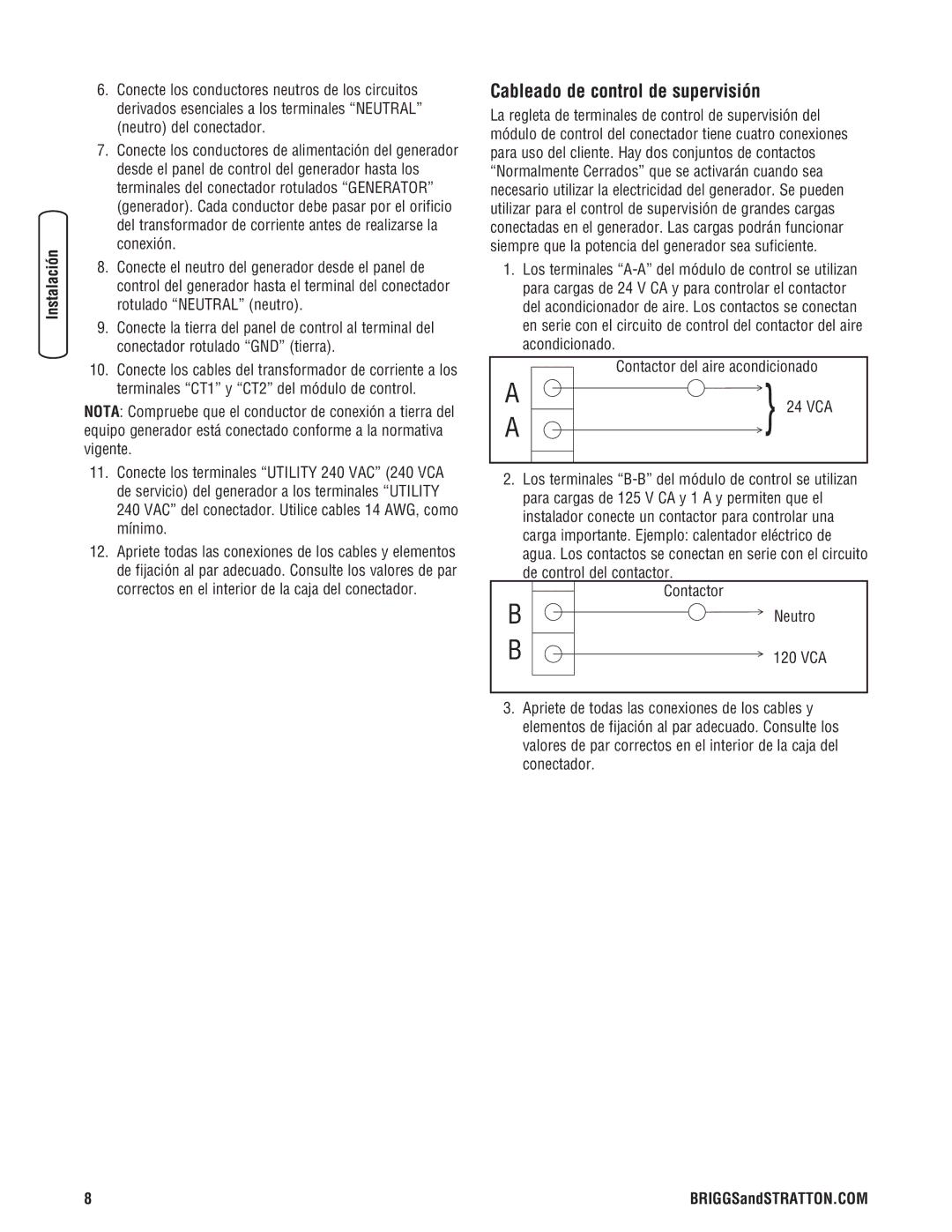 Briggs & Stratton NEMA 3R manual Cableado de control de supervisión 