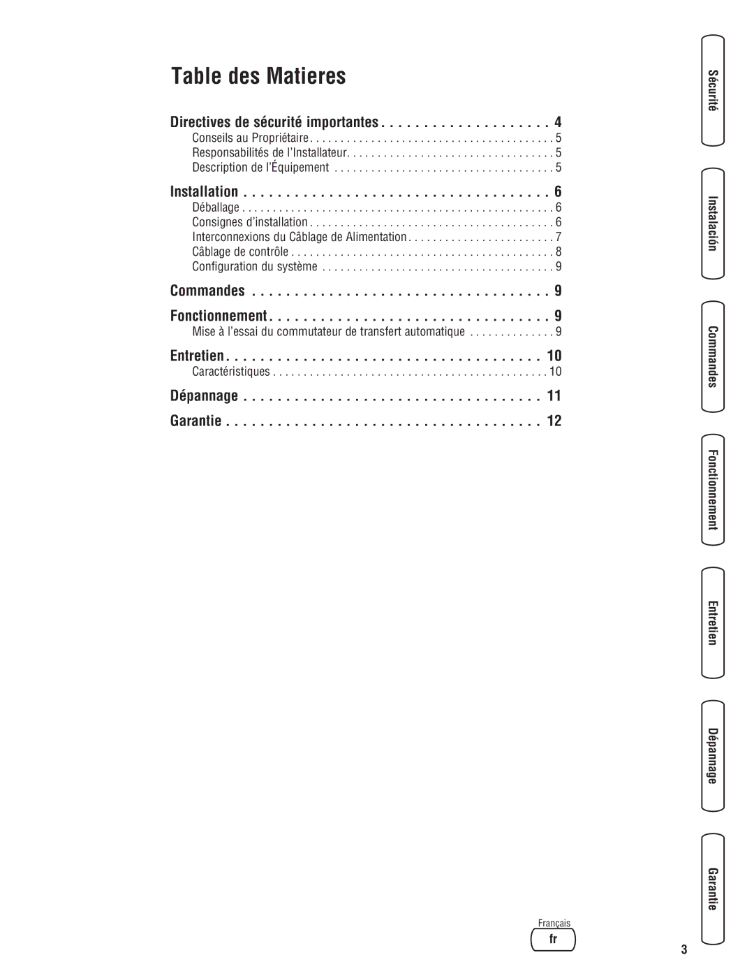 Briggs & Stratton NEMA 3R Directives de sécurité importantes, Commandes Fonctionnement, Entretien, Dépannage Garantie 