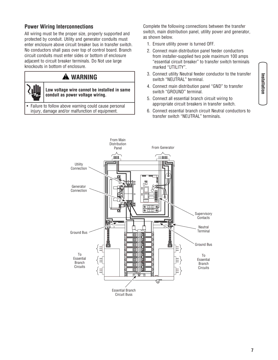 Briggs & Stratton NEMA 3R manual Power Wiring Interconnections 