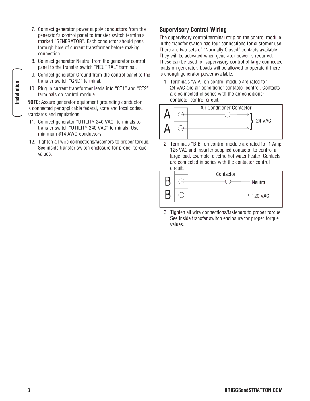 Briggs & Stratton NEMA 3R manual Supervisory Control Wiring 