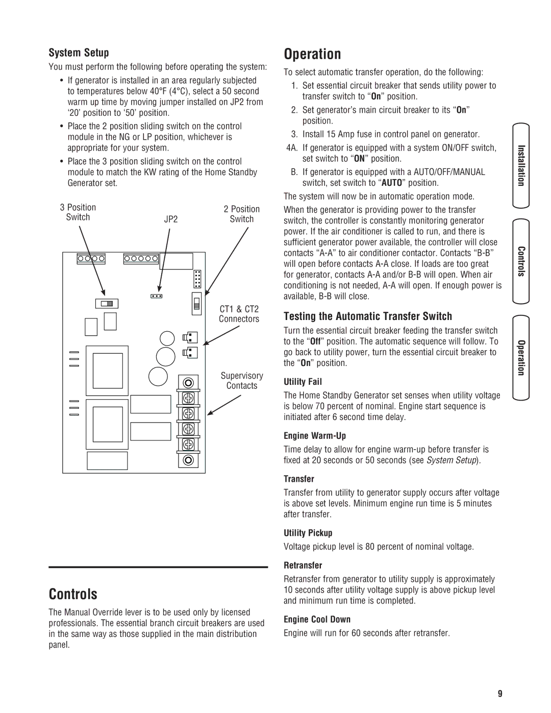 Briggs & Stratton NEMA 3R manual Controls, Operation, System Setup, Testing the Automatic Transfer Switch 