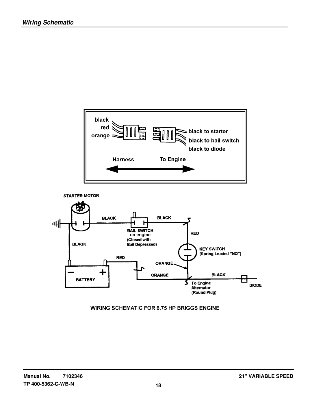 Briggs & Stratton NSPV21675E manual Wiring Schematic 